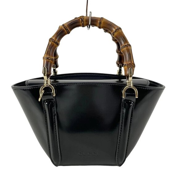 Gucci Handbags - GUCCI Bamboo 805832 Black Leather - Handbag